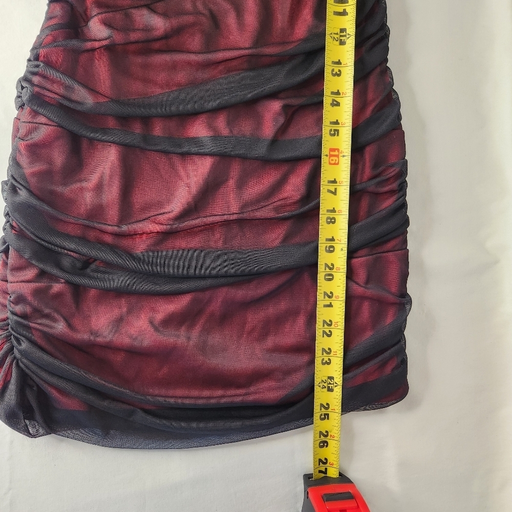 Velvet Torch Strapless Red Dress With Black Sheer Overlay. Small. Whimsygoth - Picture 6 of 6